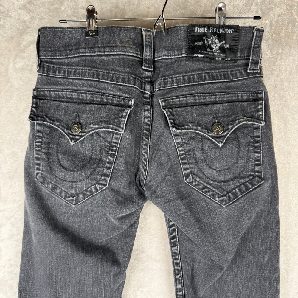 True Religion Geno Slim Fit Jeans Faded Black Horseshoe Flap Pocket‎ Mens 31x32